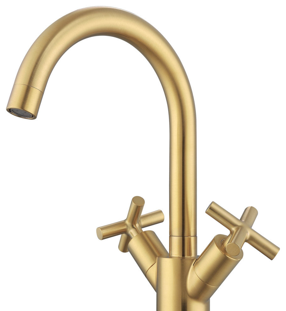 Ancona Ava Single Hole Cross Handle Bathroom Faucet, Titanium Gold Finish