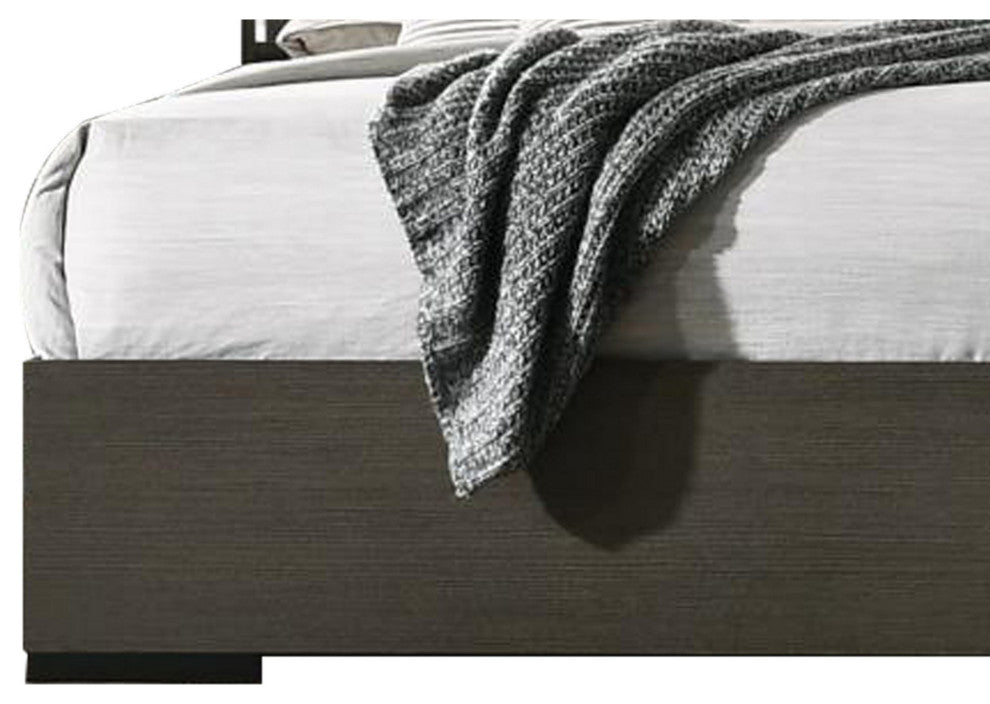 Benzara BM230684 Wooden Eastern King Bed With LED Storage Shelf, Gray