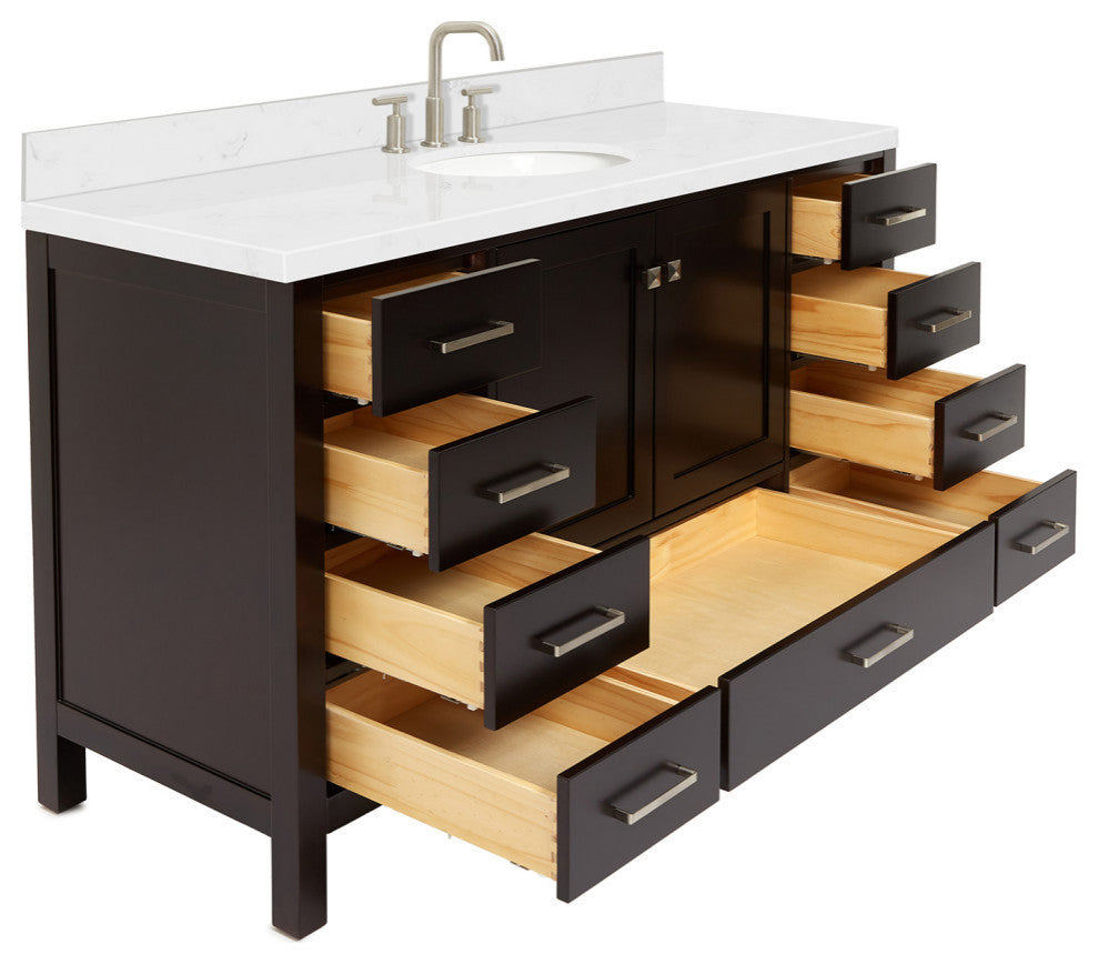 Ariel Cambridge 60" Single Sink Vanity, Carrara Quartz, Oval