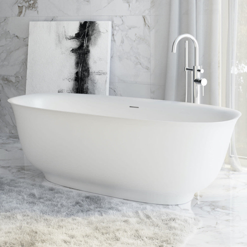 Perlato Ravenna 67" Eco-Lapistone Freestanding Soaker Tub, White Satin