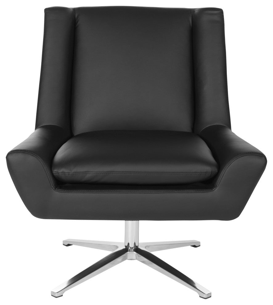 Faux Leather Guest Chair, White Faux Leather and Aluminum Base, Black