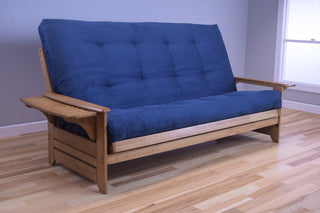 Mesa Frame Queen Futon With Butternut Finish, Suede Blue