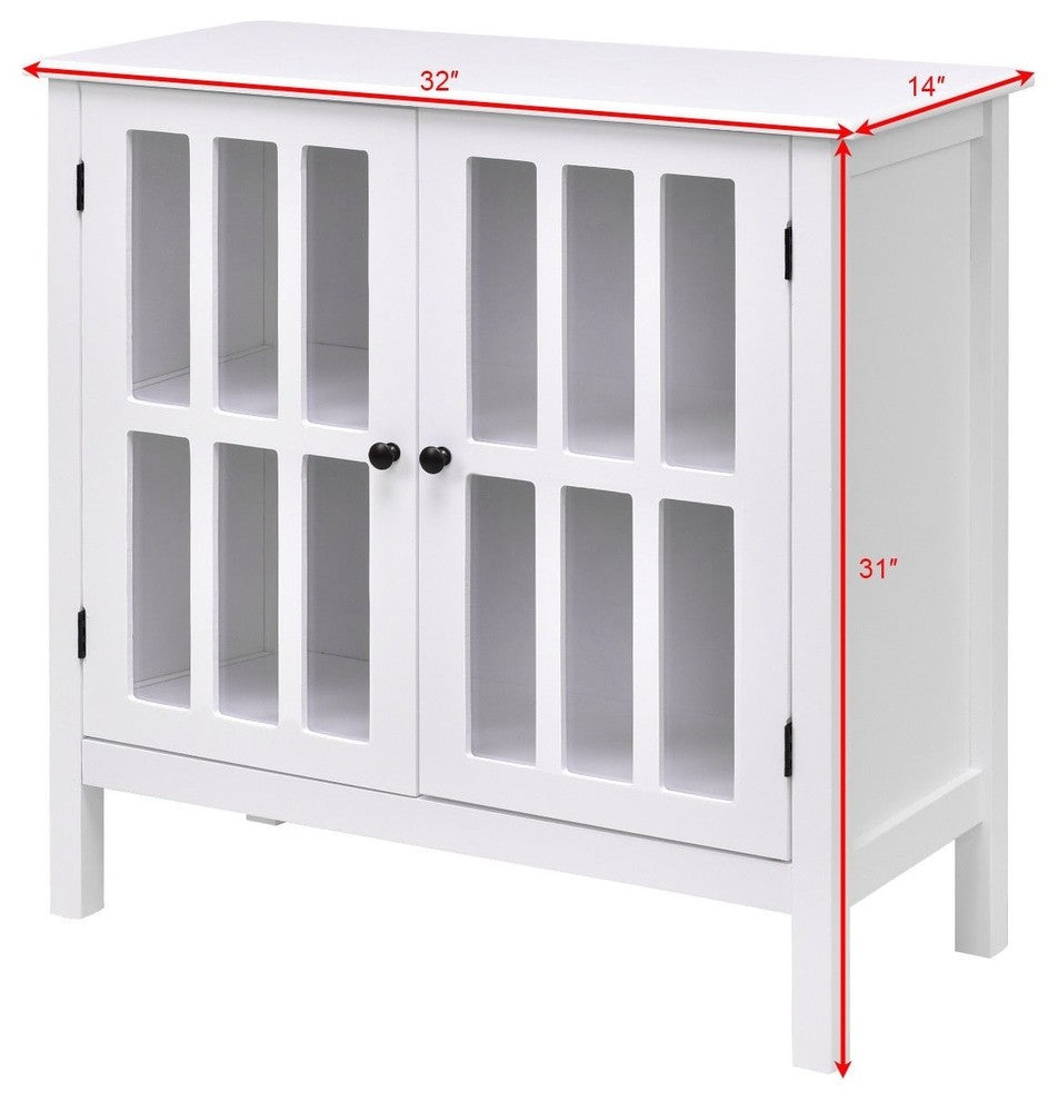 Elegant Glass Door Sideboard Console Storage Buffet Cabinet, White