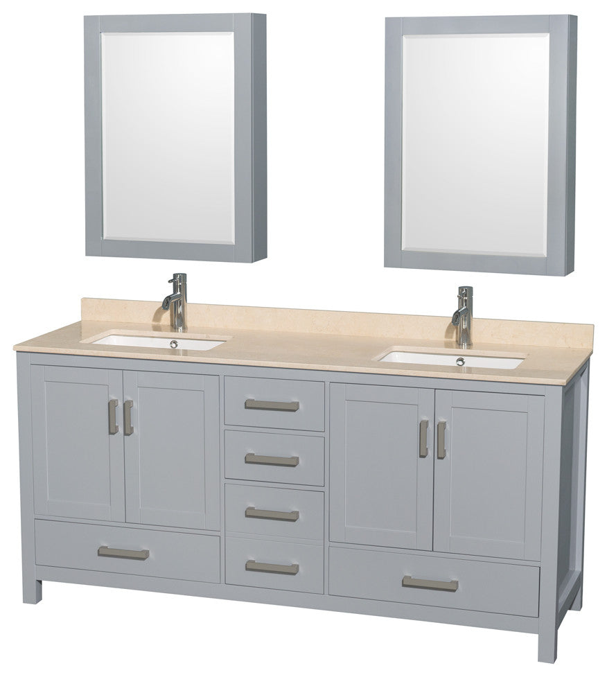 Wyndham WCS141472DGYIVUNSMED 72 inch Vanity in Gray with Ivory Marble and Square
