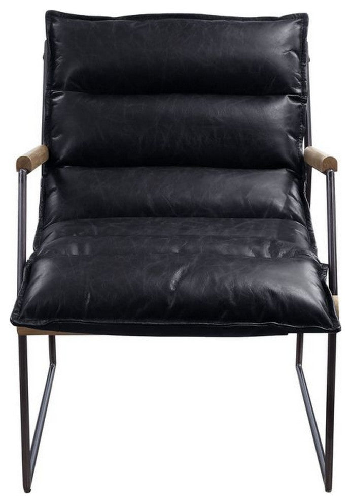 Benzara BM250695 Accent Chair With Leatherette Seat and Metal Frame, Black