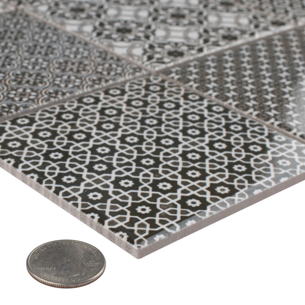 Classico 4" Square Black Porcelain Floor and Wall Tile