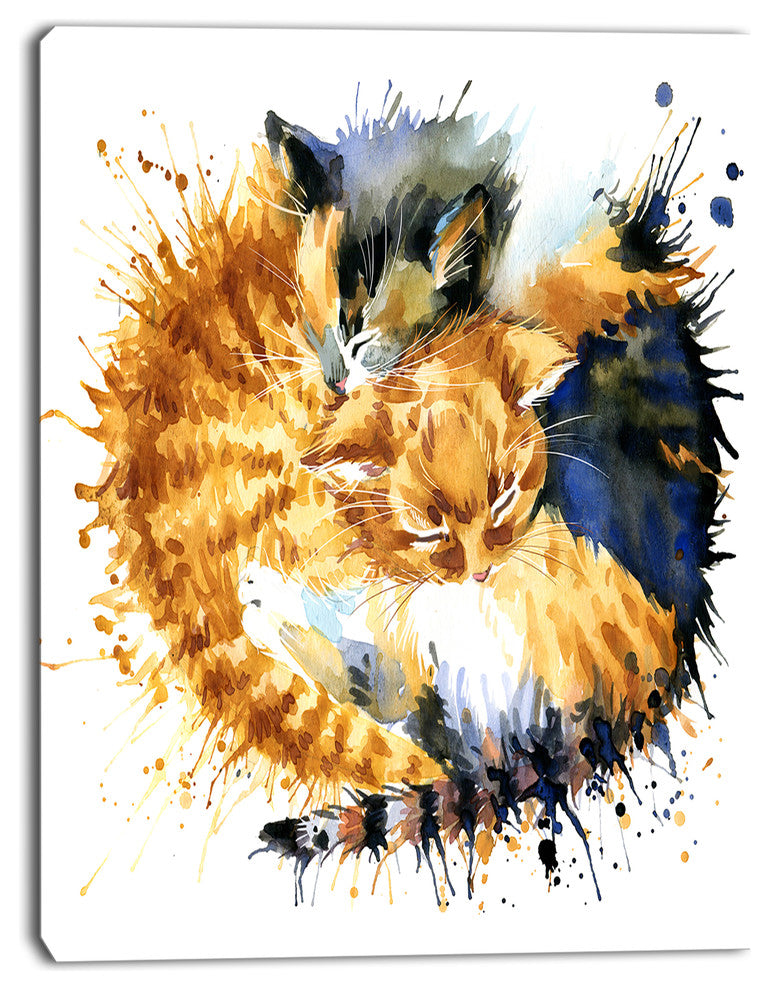 Cute Kitten Graphical Illustration, Animal Canvas Wall Art, 30"x40"