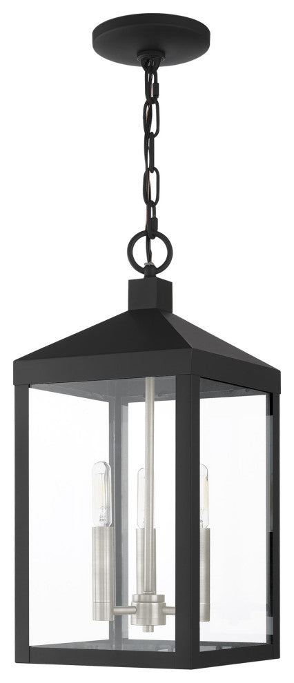 Livex Nyack 3 Light Black/Brushed Nickel Cluster Medium Outdoor Pendant Lantern