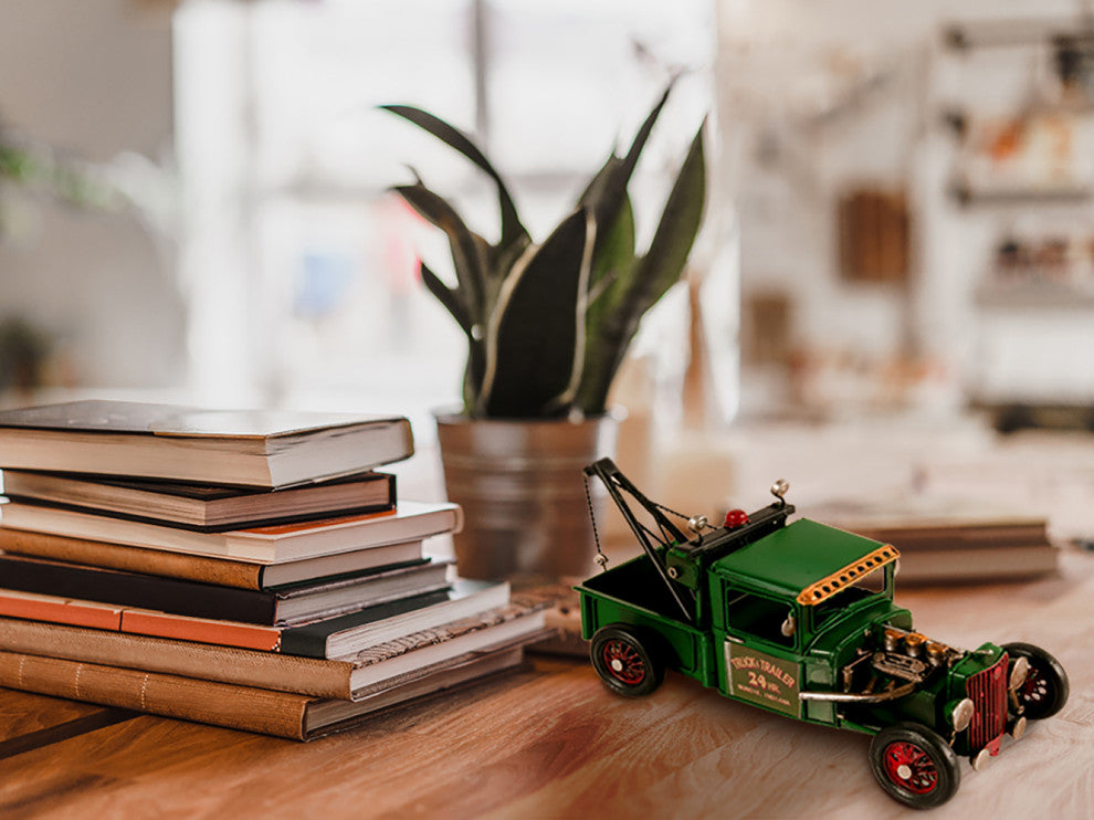 Handmade Vintage Tow Truck Model, Collectible Metal Scale Model Truck