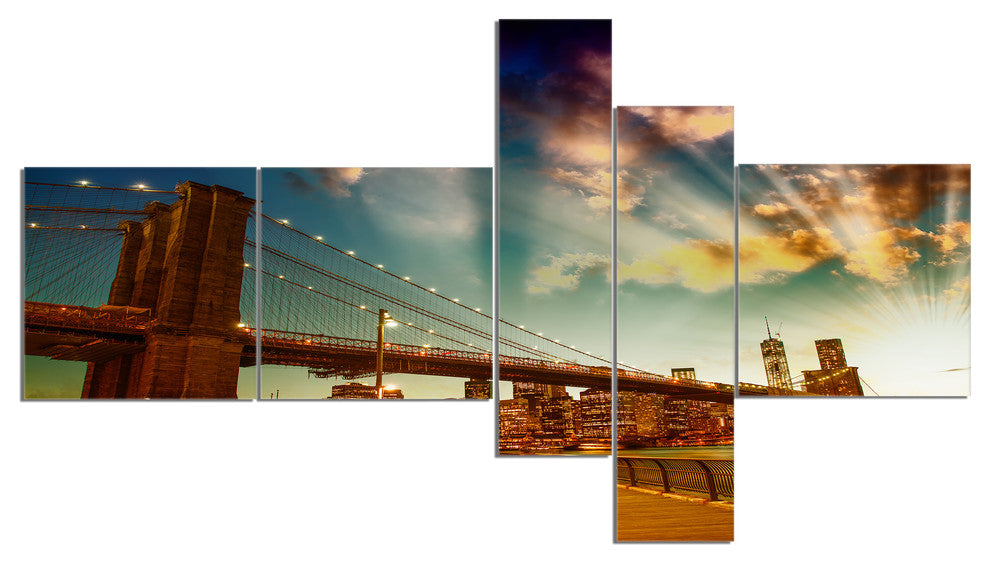 Relaxing in Brooklyn Bridge Park, Cityscape Canvas Art Print, 60"x32", 5 panels