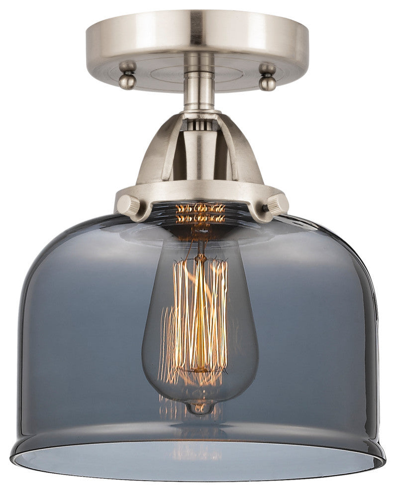 Large Bell Semi-Flush Mount, Brushed Satin Nickel, Plated Smoke, Plated Smoke