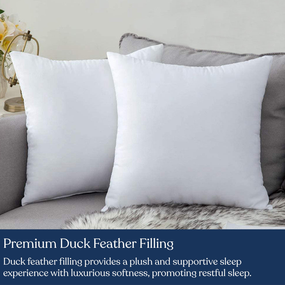 Delara Organic Cotton Pillow Insert, White Duck Feather, Set of 2, 20"x20"