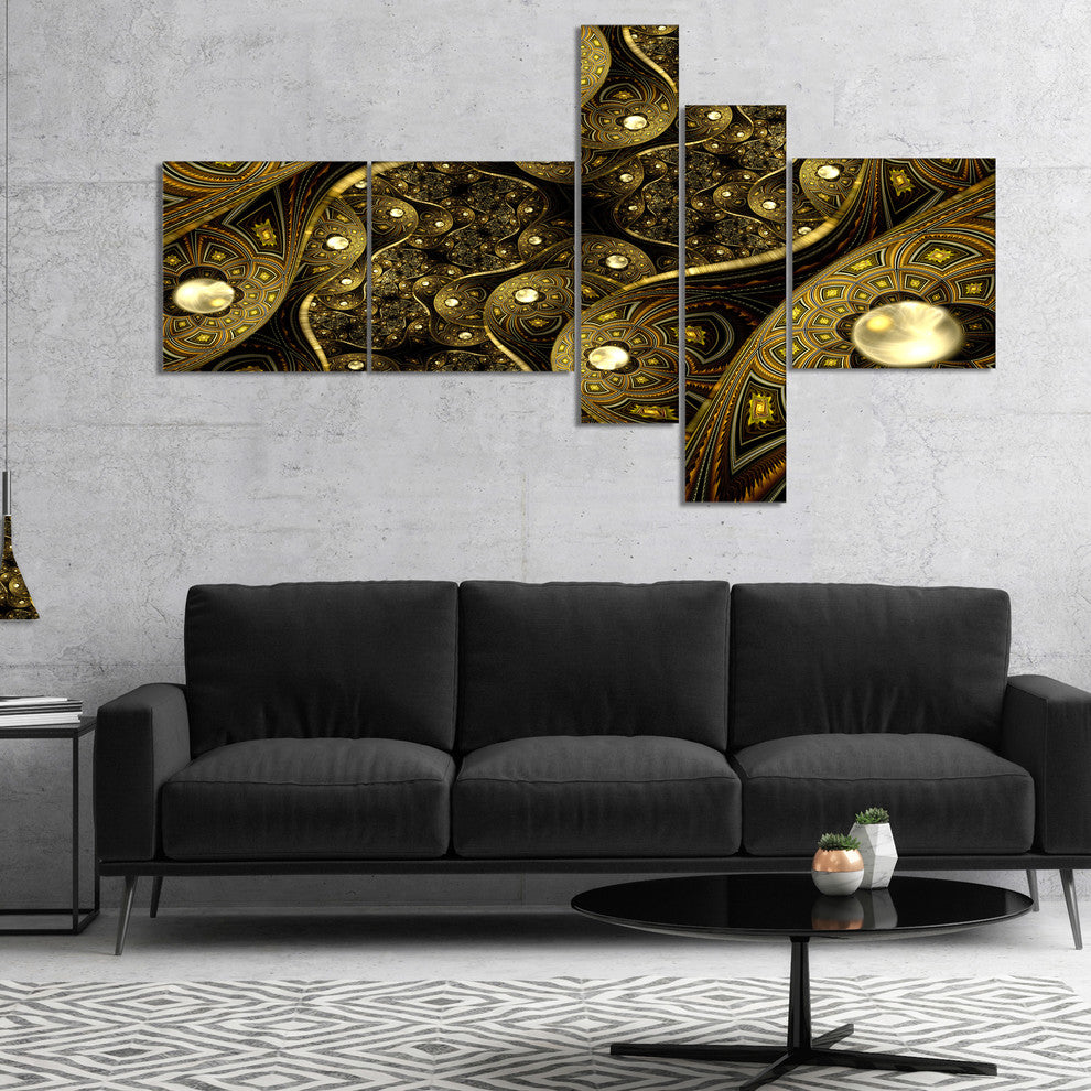 Brown Metallic Fabric Pattern, Abstract Print On Canvas, 60"x32", 5 panels