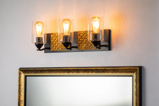 Arcadia 3 Light Bath Vanity Light in Matte Black and Gold Accents