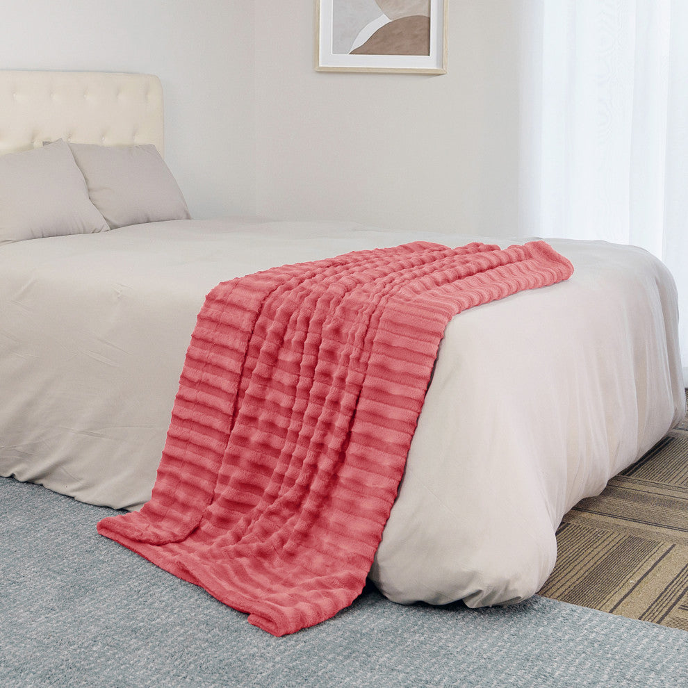 Derby Jumbo Over-Sized Double Sided Faux Fur Throw Blanket, Spice Coral, 60"x80"