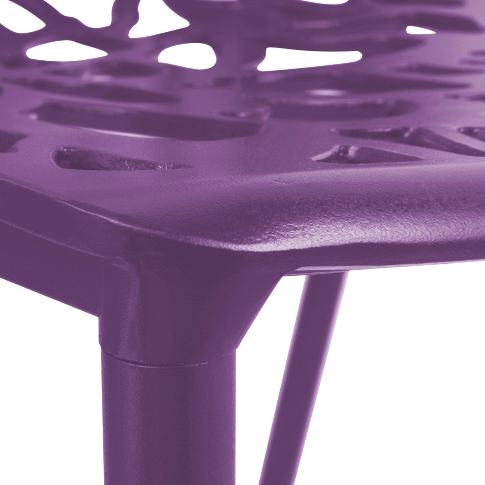 LeisureMod Devon Modern Outdoor Stackable Aluminum Dining Chair, Set of 4, Purple
