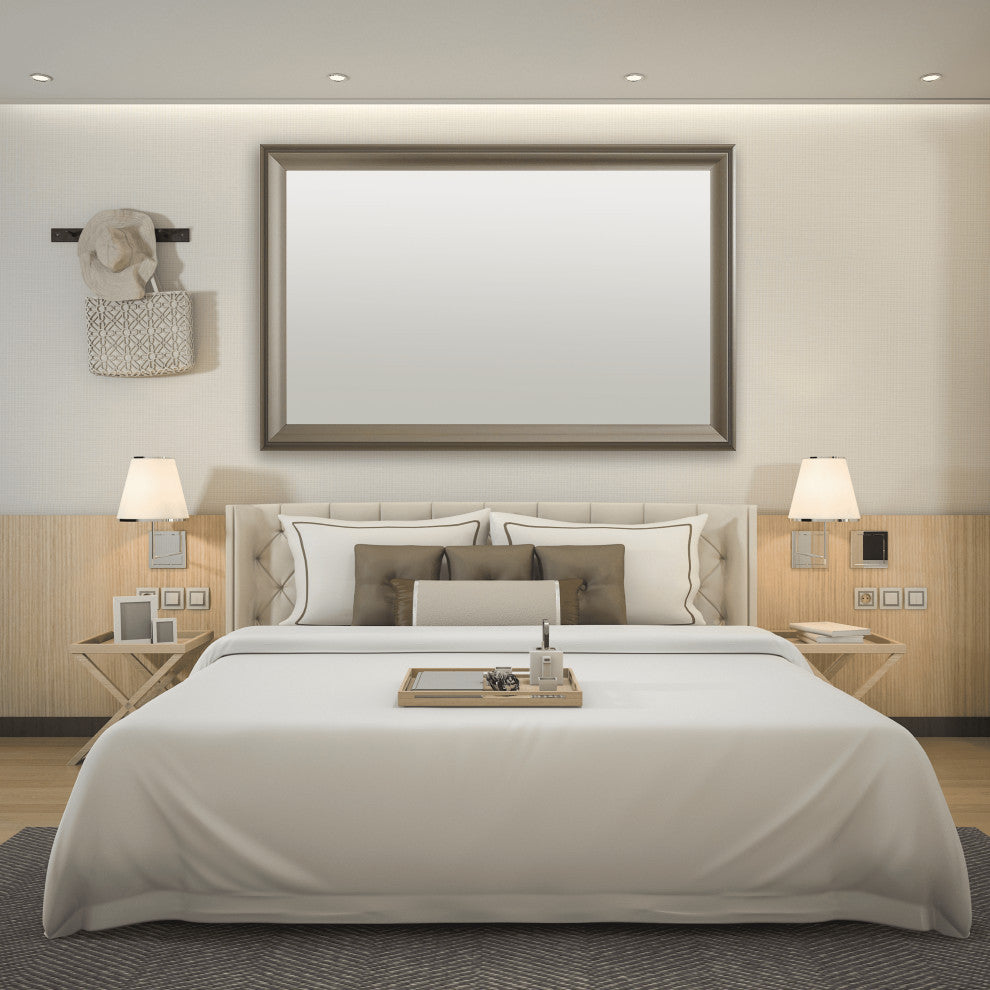 Woodford Framed Wall Mirror, Nickel, 28" X 54"