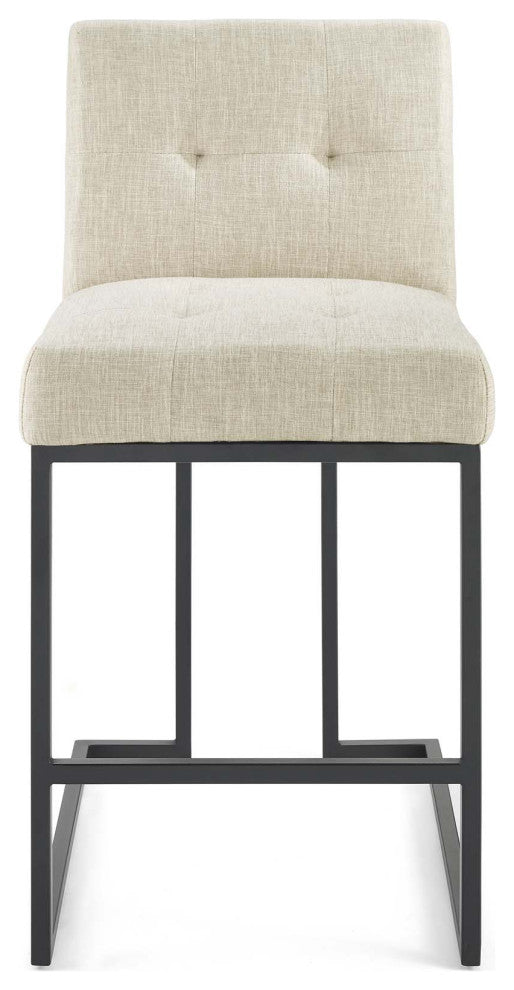 Privy Black Stainless Steel Upholstered Fabric Counter Stool Black Beige