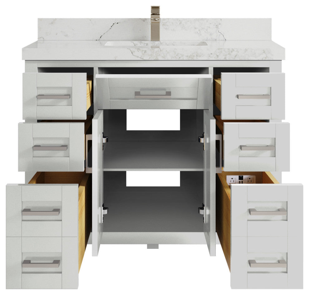 Cambridge 42 Single Sink Bath Vanity in Coventry Gray 2" Calacatta Nuvo