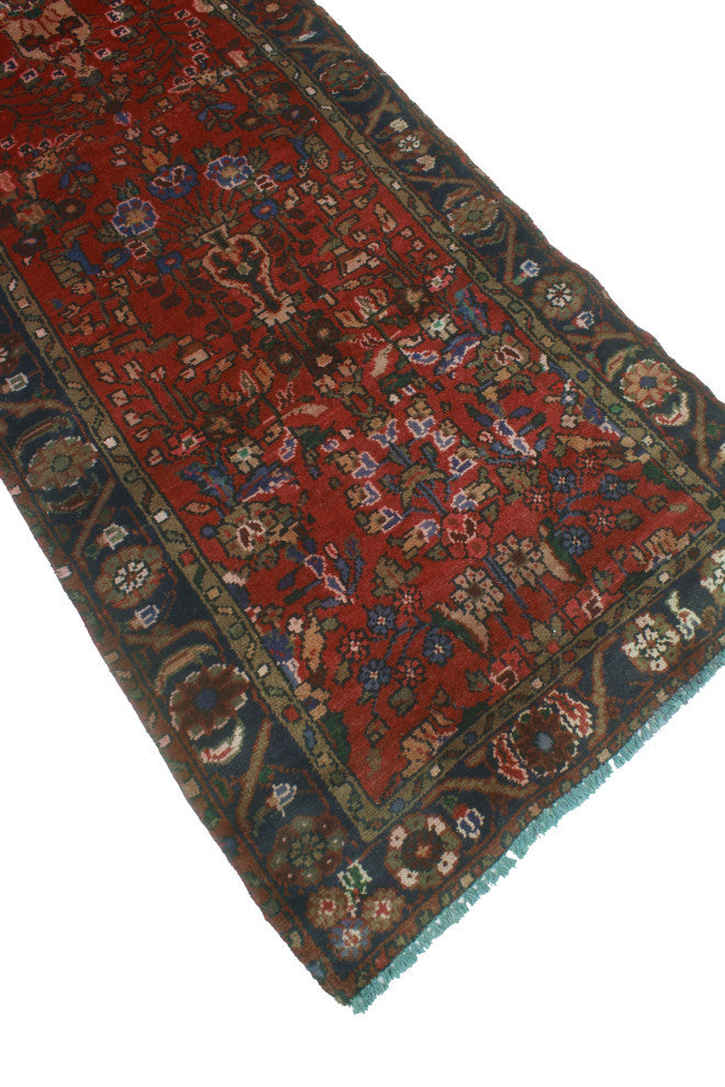 Fine Vintage Distressed Kinslee Red/Navy Runner, 2'8x9'10