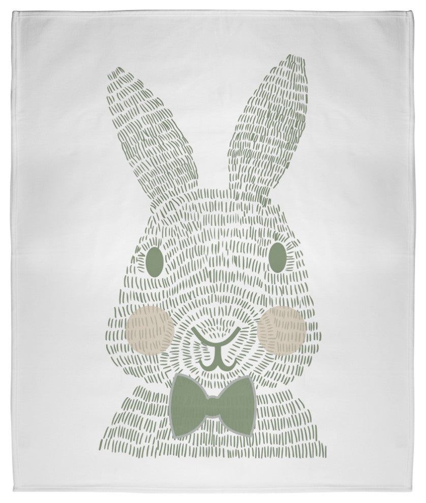 60 x 80 in Monochrome Easter Bunny Throw Blanket, Laurel Tree Green