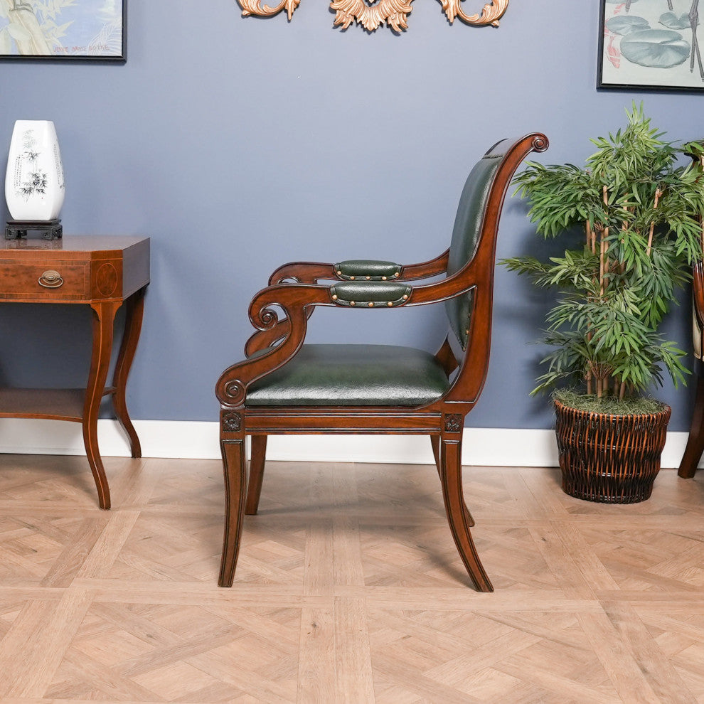 Regency Green Leather Arm Chair