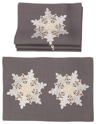 Sparkling Snowflakes Embroidered Double layer 14''x20'' Christmas Placemats, S/4