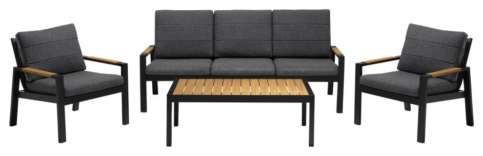 Panama Outdoor 4-Piece Black Aluminum Sofa Seating Set With Dark Gray Olefin