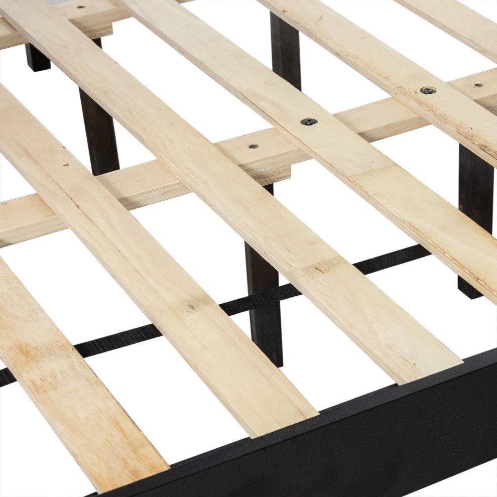 Apollo Queen Size Bed With Headboard, Black Finish, Natural