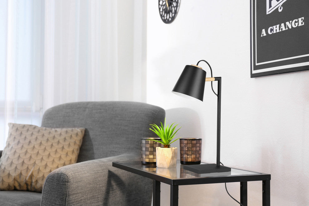 Lacey Table Lamp, Structured Black Finish, Black and White Shade