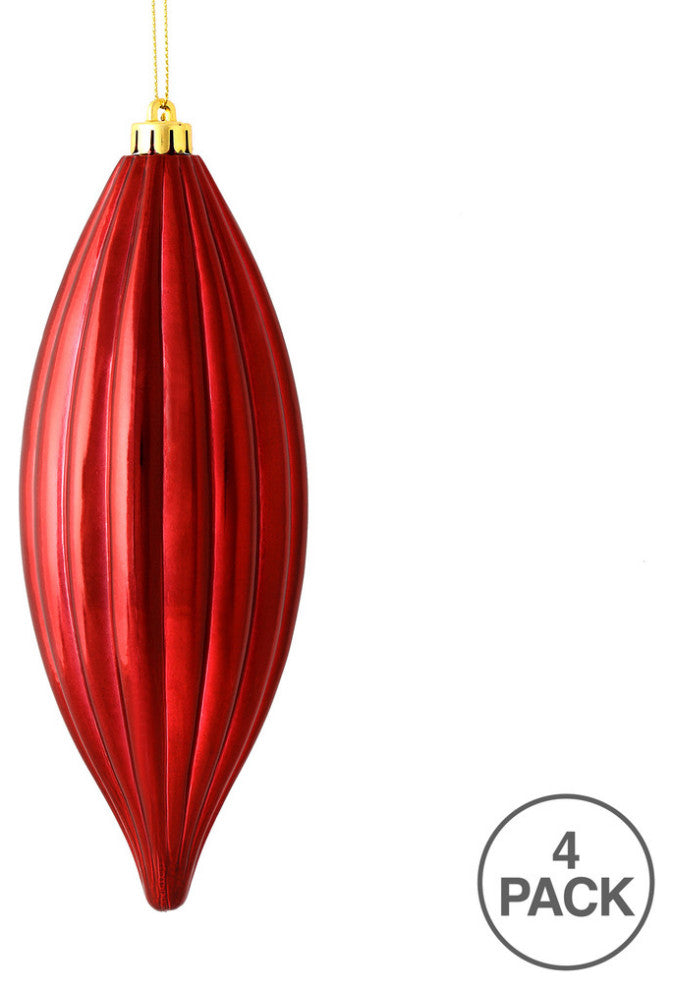 Vickerman M183219S 8" Wine Shiny Line Finial Ornament, Pack of 4