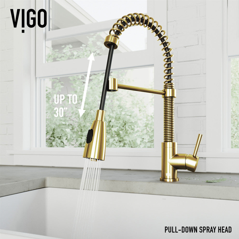 VIGO Brant 19" H Single Handle Pull-Down Sprayer Kitchen Faucet, Matte Brushed Gold, Without Extras