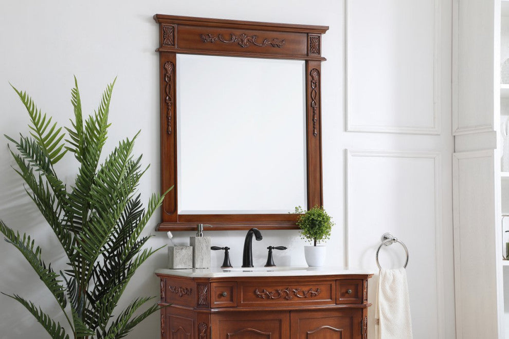 Elegant Decor VM13236TK Wood Frame Mirror, 32"x36", Teak