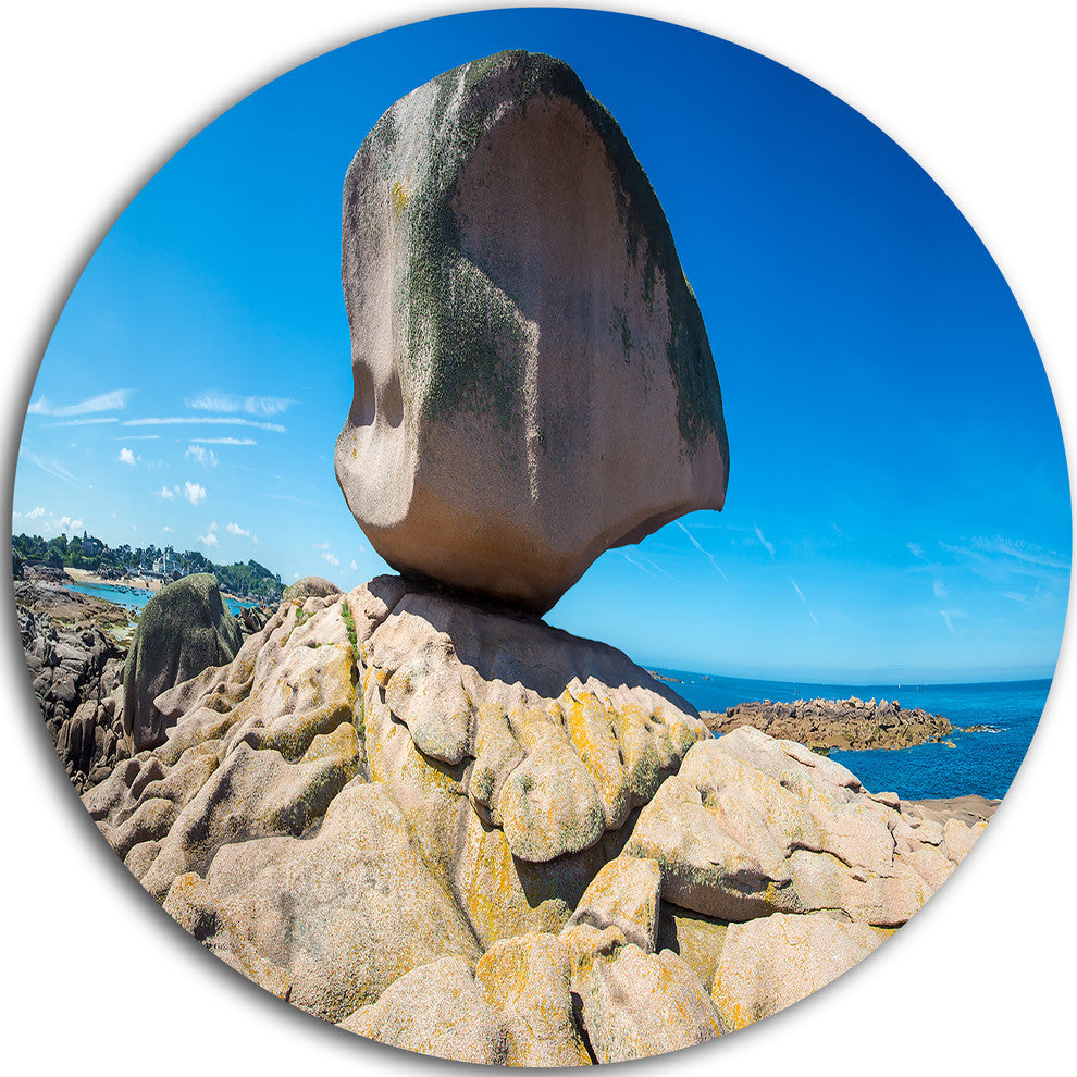 Pink Rock In Tregastel, Landscape Photo Round Metal Wall Art, 11"