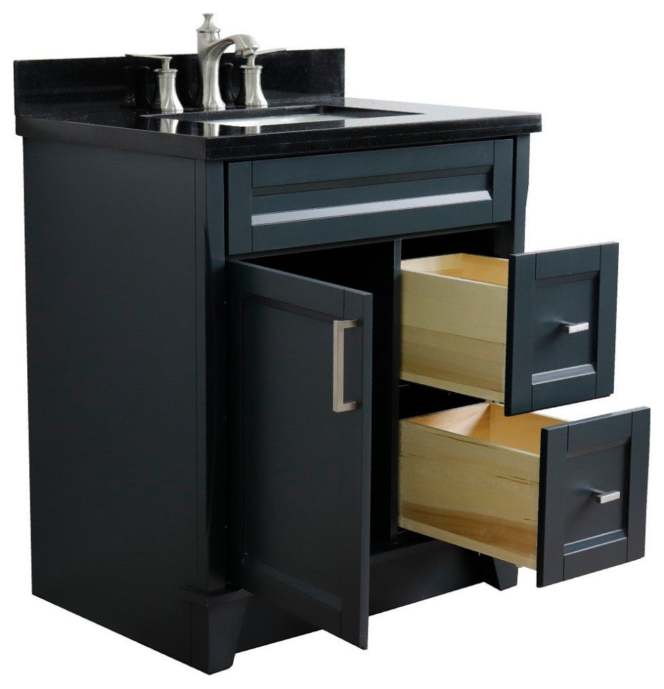 31" Single Sink Vanity, Dark Gray Finish With Black Galaxy Granite