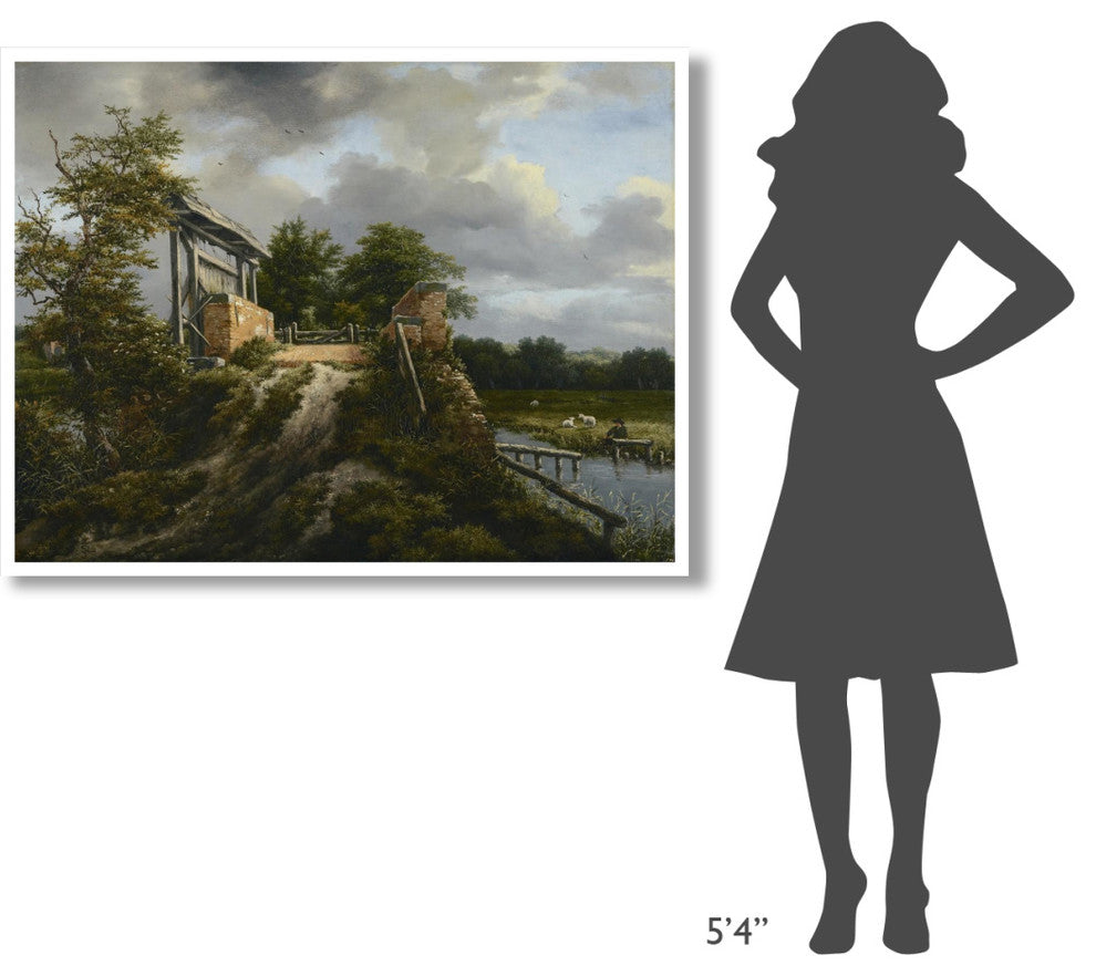 "Bridge with a Sluice" Digital Paper Print by Jacob van Ruisdael, 50"x38"