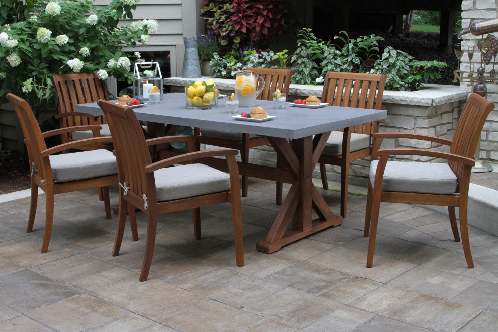 6-Piece Eucalyptus and Composite Dining Set With Stacking Chairs and Bench