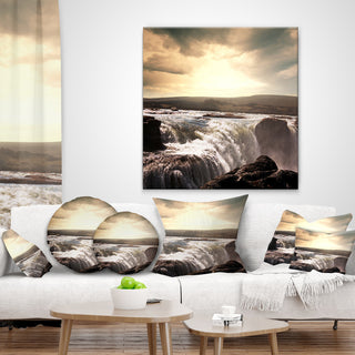 Dramatic Waterfalls in Iceland Landscape Printed Throw Pillow, 16"x16"