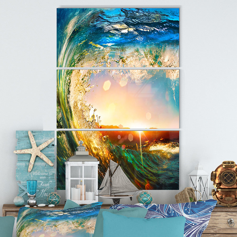"Colored Ocean Waves Falling Down" Metal Wall Art, 3 Panels, 28"x36"