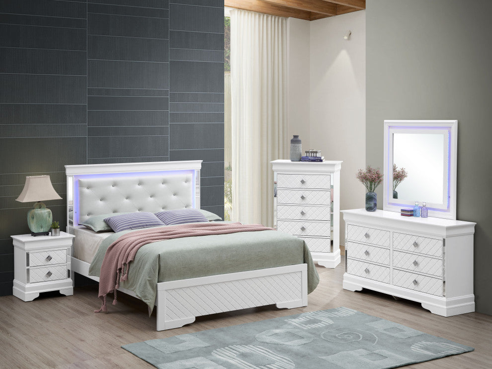 Verona LED Panel Bedframe, White, King