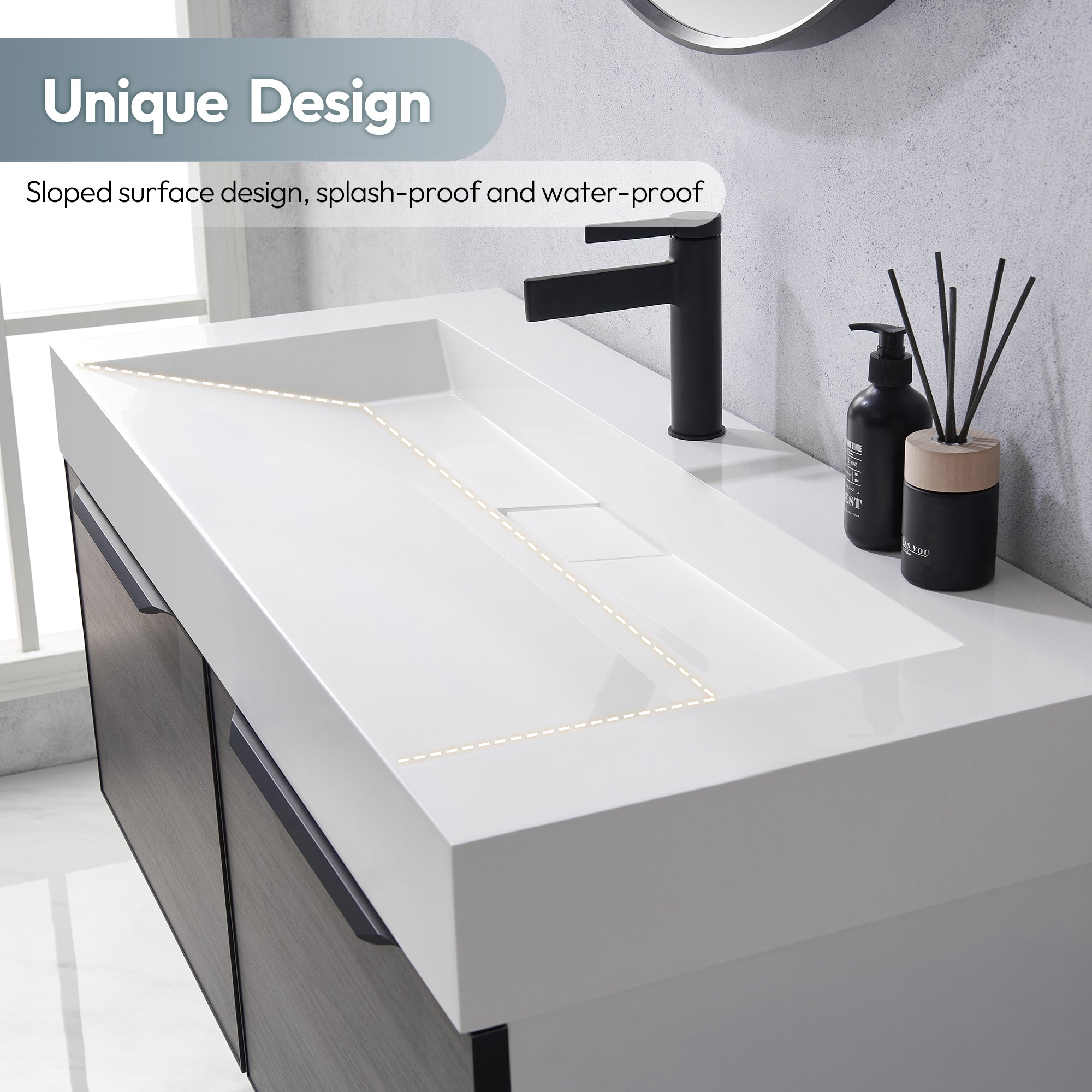 Vera Composite Granite Stone Console Bath Vanity Sink, White, 47.4"l X 19.7"w