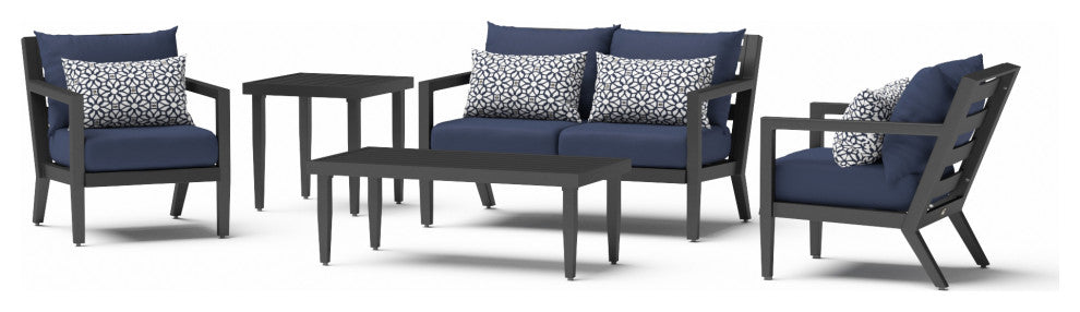 Thelix 5 Piece Sunbrella Outdoor Patio Seating Set, Navy Blue