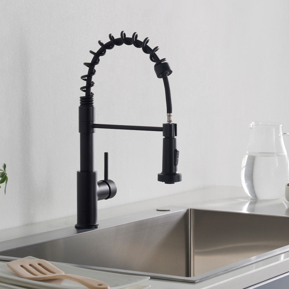 Blossom Lead Free, Solid Brass, Single Handle, Pull Out Kitchen Faucet, Matte Bl