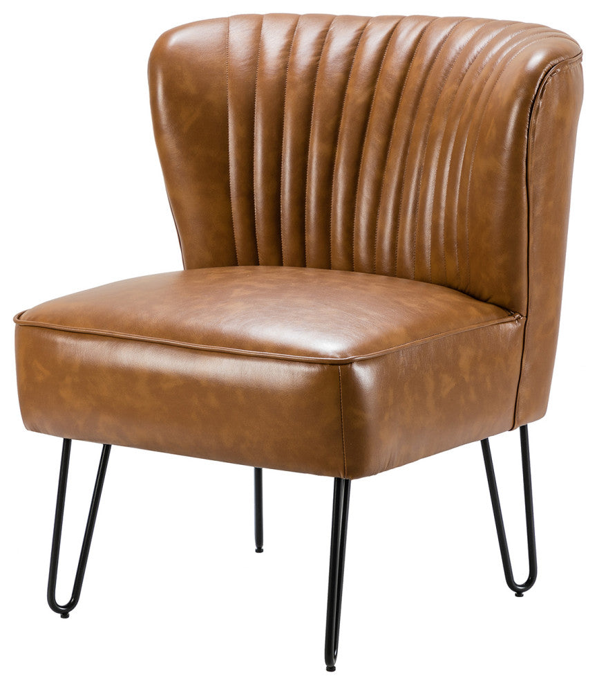 Upholstered Accent Side Chair With Tufted Back, Camel