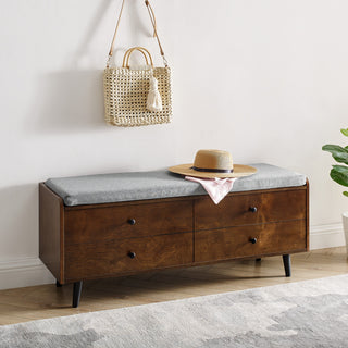46" Mid Century Storage Bench with Cushion - Dark Walnut/Grey