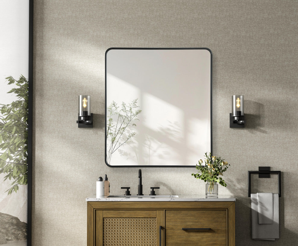 Home Living Contour Metal Rectangle Mirror 36x40, Black