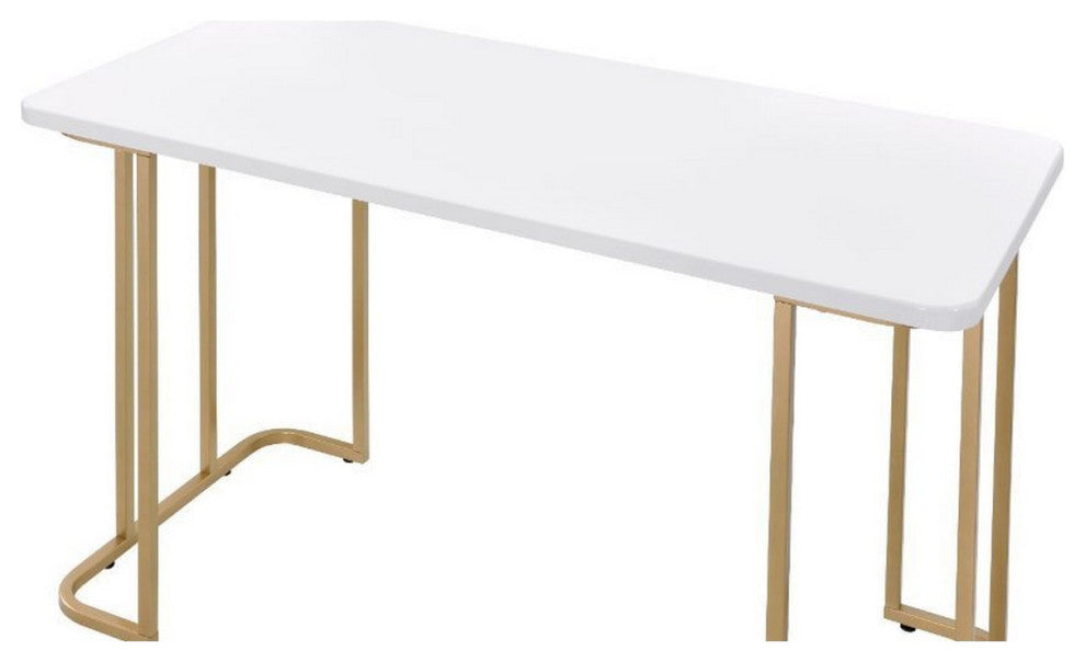 Benzara BM250218 Writing Desk, Metal Curved Sled Base & Floor Protectors, White