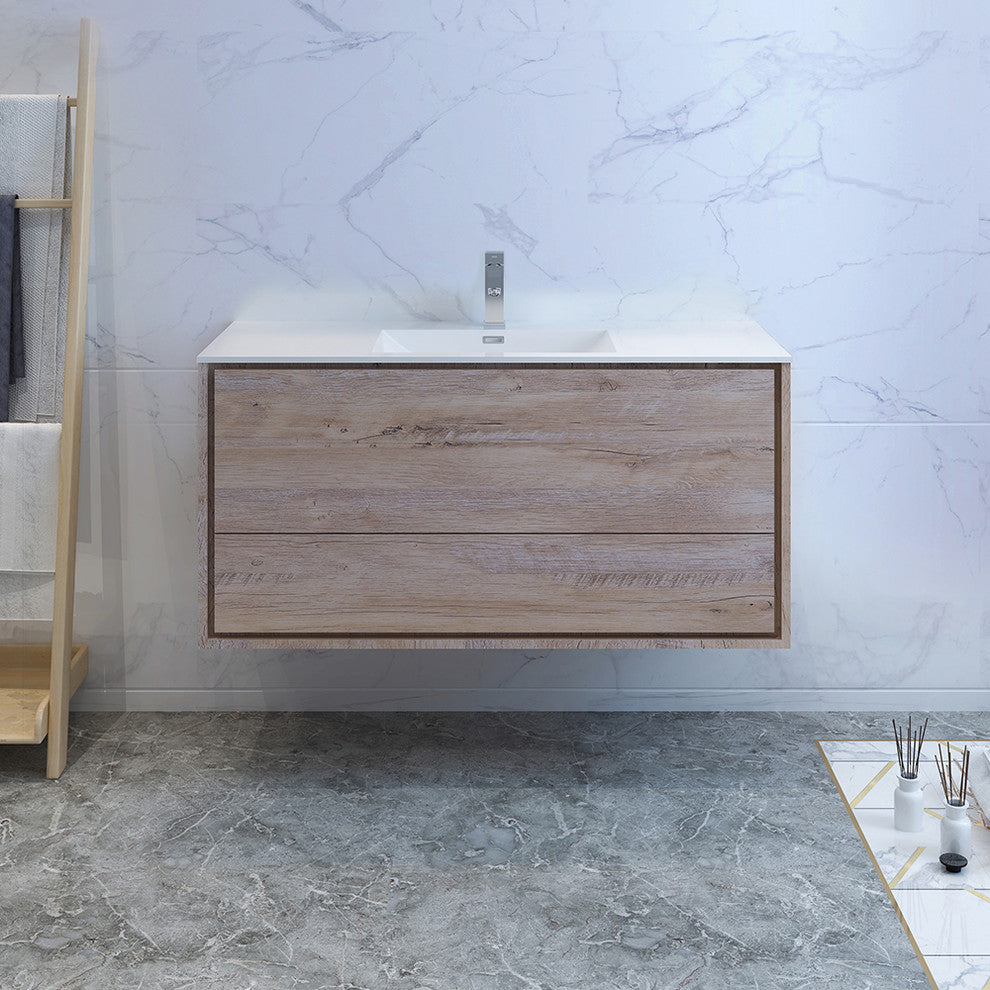 Fresca Catania 48" Natural Wood Wall Hung Cabinet With Integrated Sink