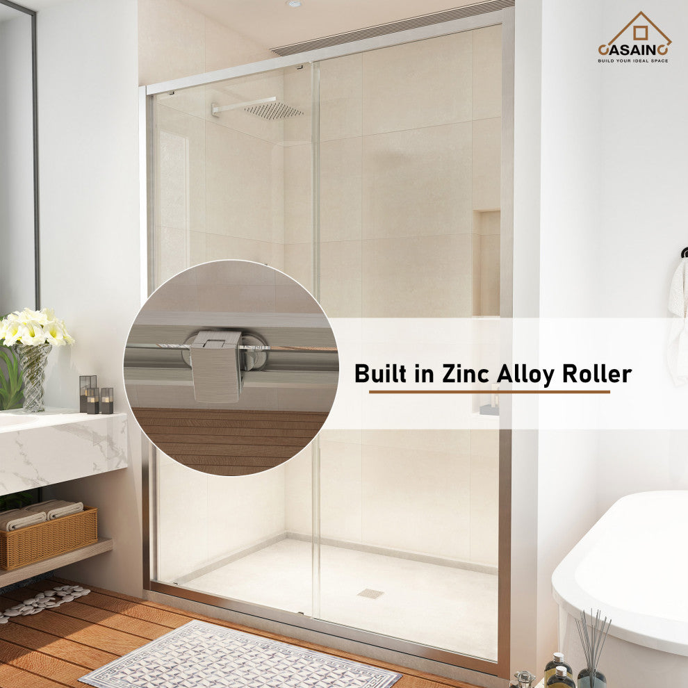 48-in x 72-in Framed Sliding Shower Door, Brushed Nickel