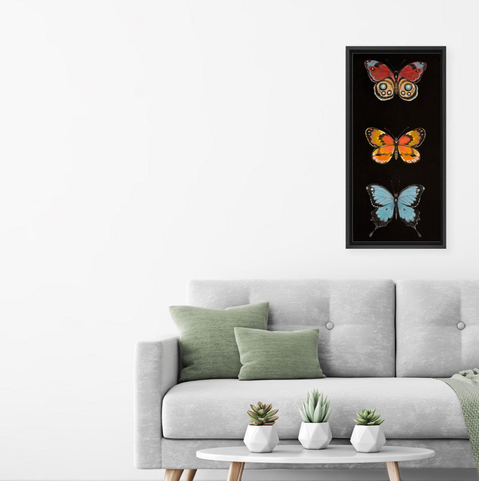 Butterfly Trio II Framed Canvas Wall Art by Norman Wyatt Jr., 20"x40"